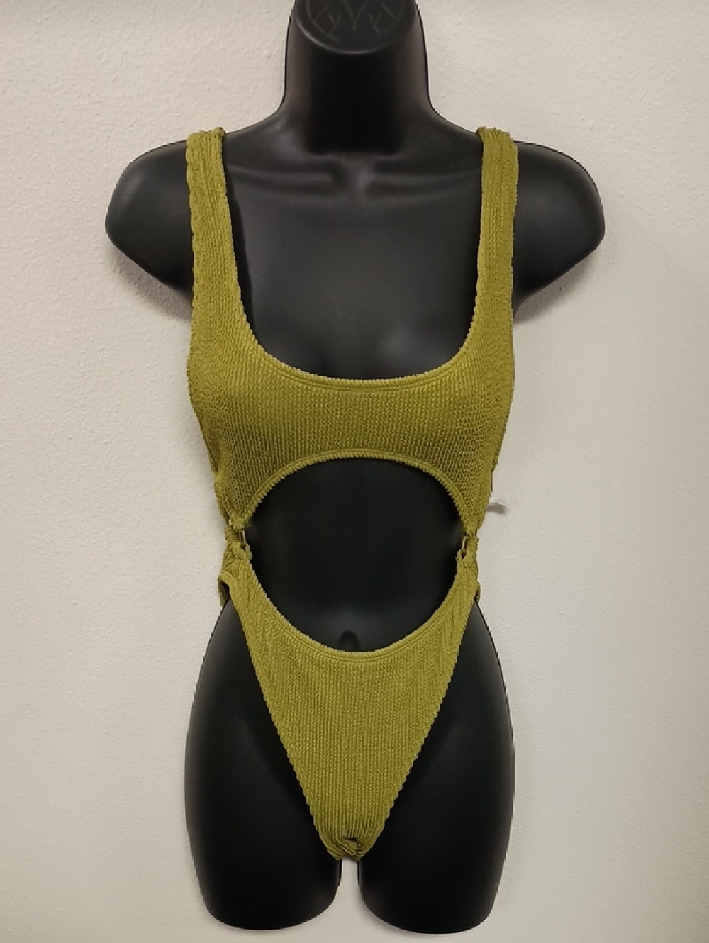 Good American Olive Green Cutout One-Piece Swimsuit